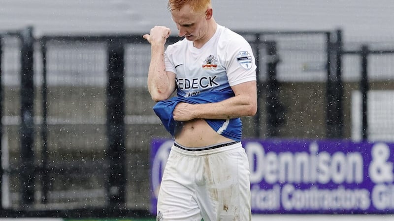 Robert Garrett became the fifth Glenavon player sent off in the Premiership this season when he was dismissed during the 2-2 draw with Carrick Rangers at Mourneview Park last Saturday. 