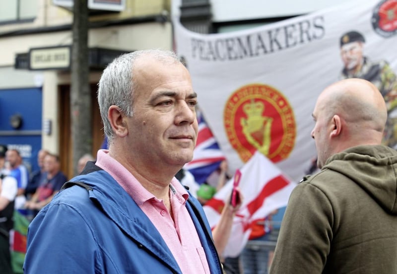 Colin Duffy taking part in the Anti-Internment League parade through Belfast City Centre. Picture by Mal McCann