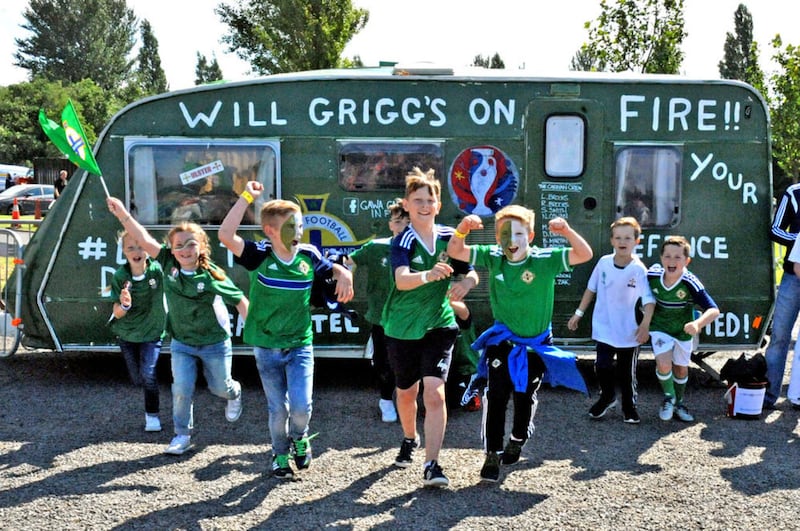 Young football fans at the Boucher Road fanzone during Northern Ireland&#39;s match against Wales in June 
