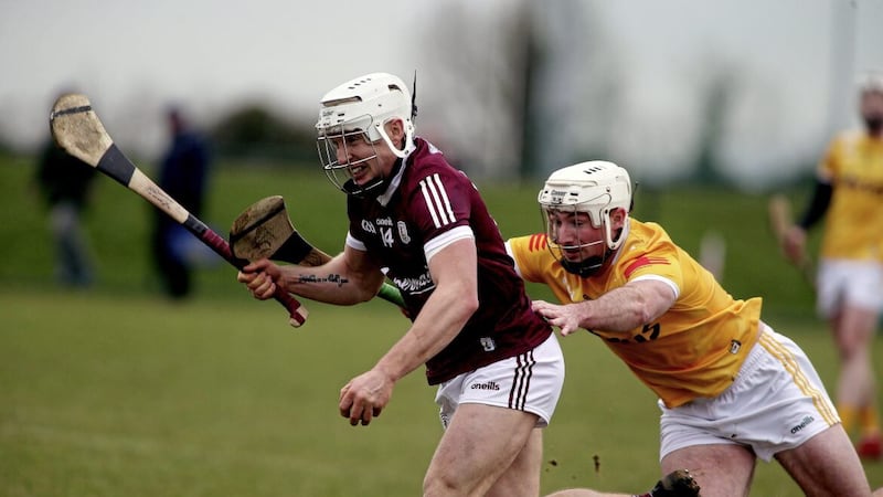Paddy Burke in action against Galway&#39;s Jarlath Mannion during last month&#39;s Walsh Cup Picture: Seamus Loughran. 