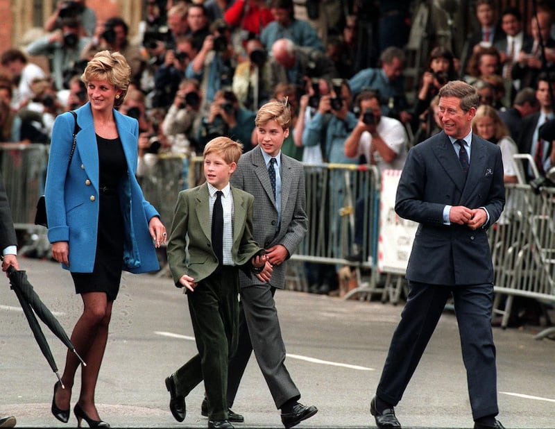 The Prince and Princess of Wales and their sons Prince William (right) and Prince Harry on William’s first day at Eton
