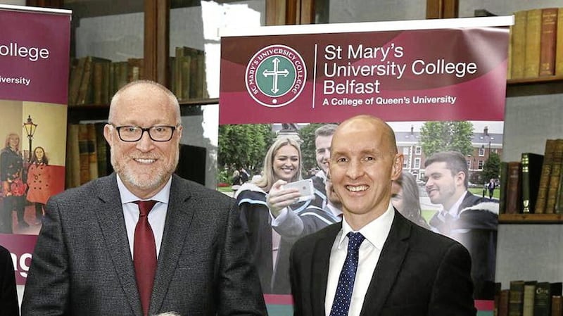 Professor Peter Finn (left), Principal of St Mary&#39;s University College, with Paddy Tally. 