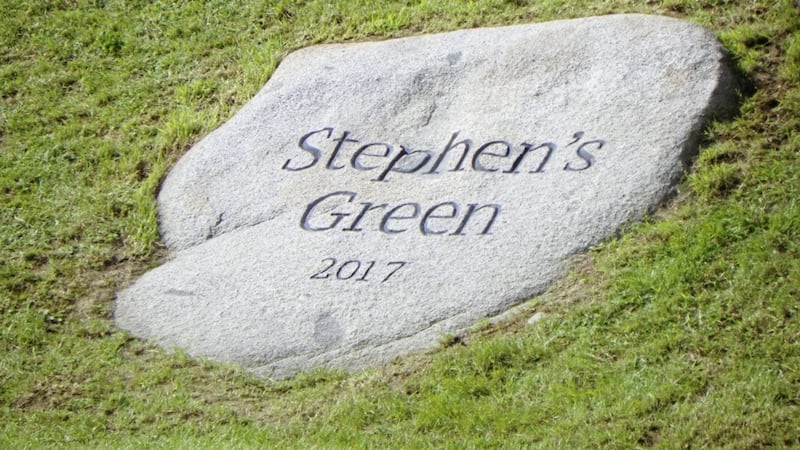 An engraved stone at Stephen&#39;s Green  