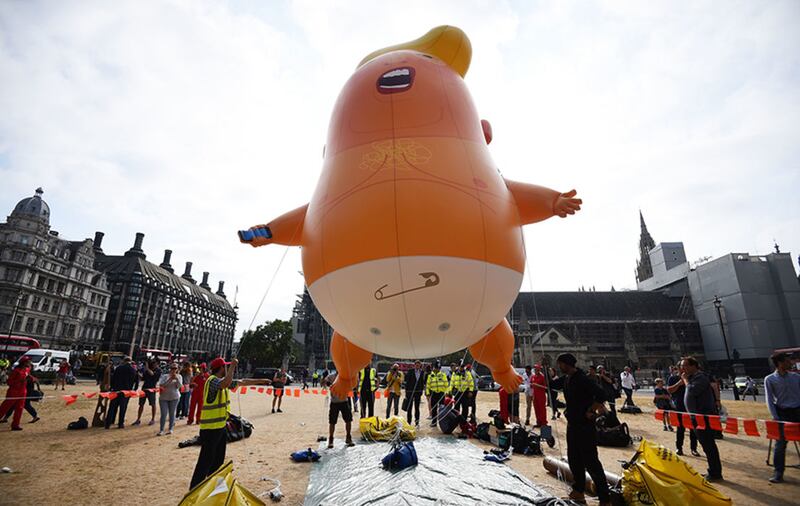 A 'Baby Trump' balloon is inflated in London's Parliament Square, as part of the protests against the visit of US President Donald Trump to the UK&nbsp;