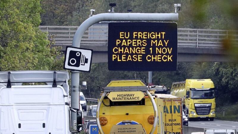 A sign in Surrey warning drivers that EU freight papers may change following Brexit. File picture by Gareth Fuller, Press Association 