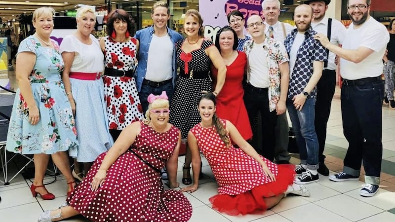 Matt and Michelle pictured with fully-kitted out dancers from Ballroom Blitz N.I. 
