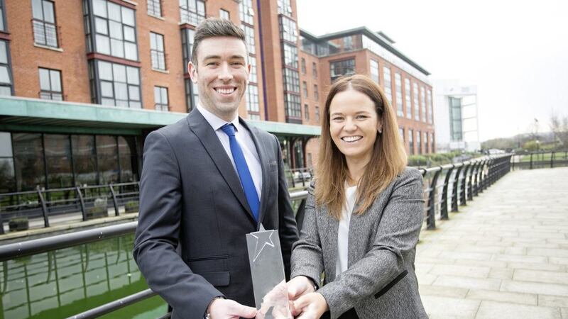 Young Leaders NI Chair, Chris Fleming with Lisa McLaughlin, director of Herbert Smith Freehill&#39;s Belfast office 