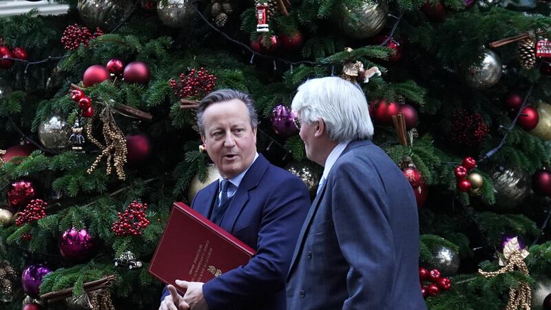 David Cameron said blocking a package of aid to Ukraine would leave Vladimir Putin and Xi Jinping ‘smiling’ (Stefan Rousseau/PA)
