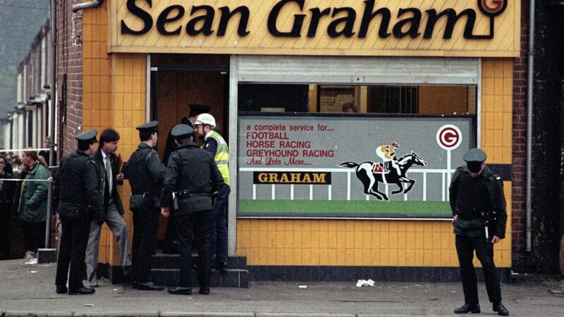The scene of the shooting at Sean Graham&#39;s bookmakers on the Ormeau Road in 1992. Picture by Pacemaker 