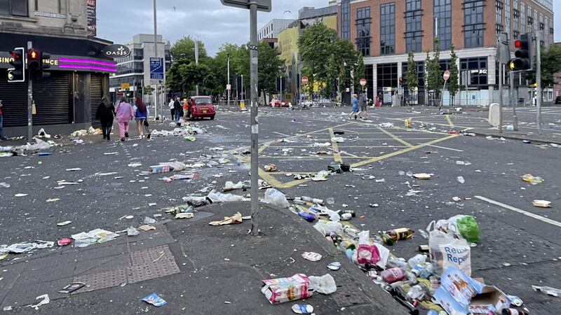 A large amount of rubbish was left behind after Tuesday&#39;s Twelfth parade in Belfast 