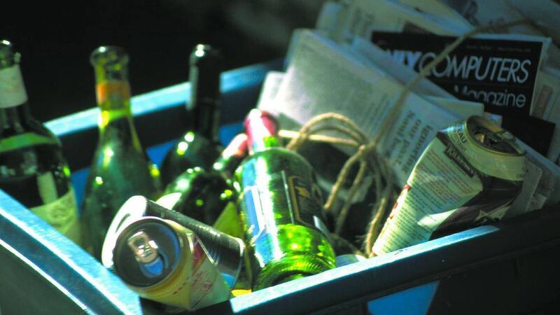 Glass bottles go in the blue bin