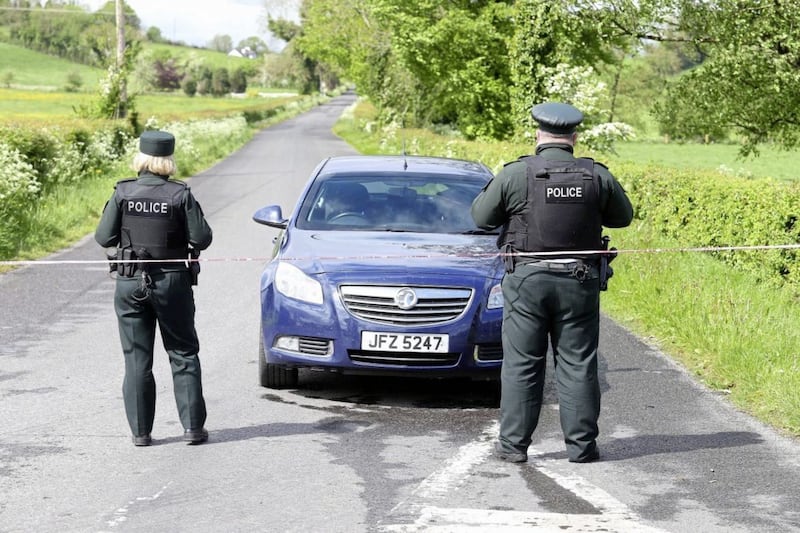 Police cordon close to Maguiresbridge in Co Fermanagh where a murder suicide took place on Monday night. Picture Mal McCann. 