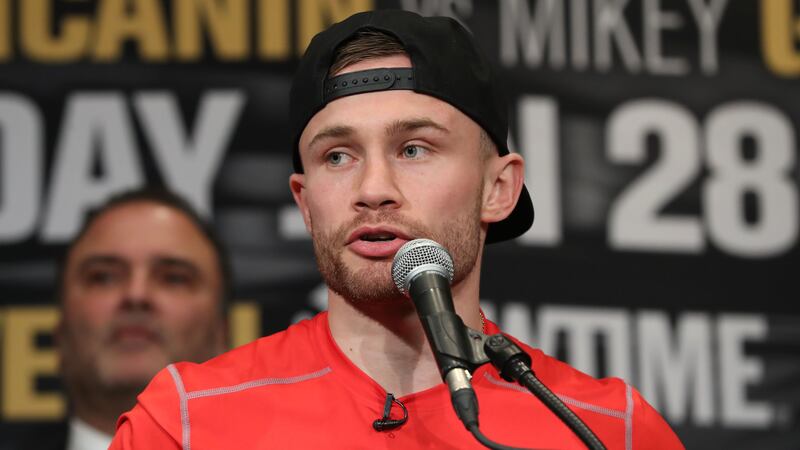 Carl Frampton speaks at Thursday's press conference in Las Vegas &nbsp;<br />Picture by Press Eye&nbsp;