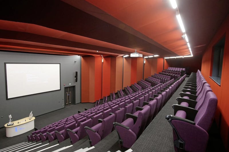One of the lecture theatres in the new Belfast campus of Ulster University. Picture Mal McCann. 