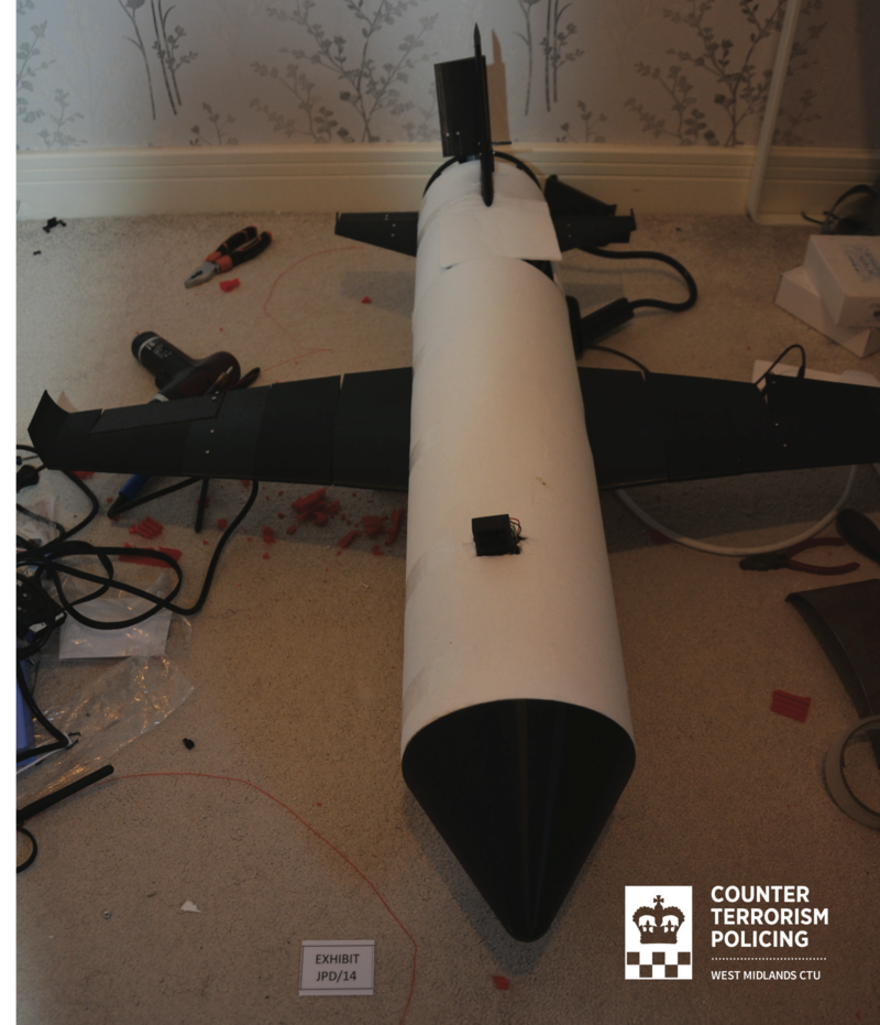 The drone made by Al Bared for use by the Islamic State terror group.