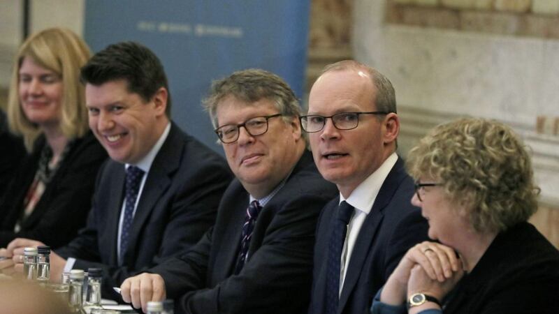 T&aacute;naiste Simon Coveney, second right, chairing a meeting of Brexit stakeholders in Iveagh House, Dublin Picture by Brian Lawless/PA 