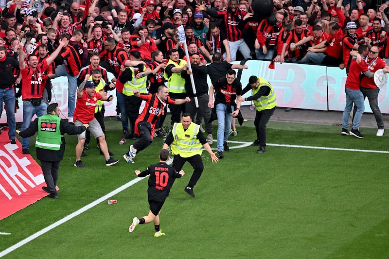 Florian Wirtz scored a hat-trick for Bayer Leverkusen (David Inderlied/dpa via AP)