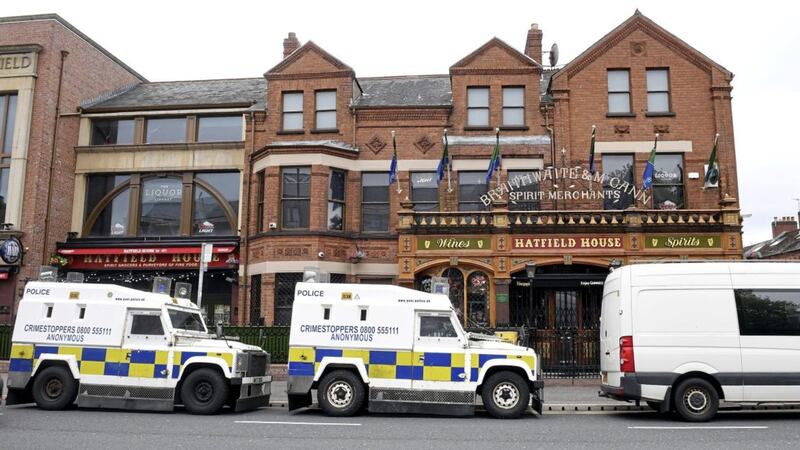 Police Land Rovers at the Hatfield Bar on Belfast&#39;s Ormeau Road. Picture by Justin Kernoghan 