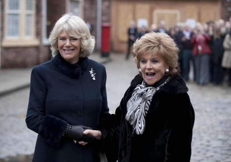 Barbara Knox with the Duchess of Cornwall on the Corrie set