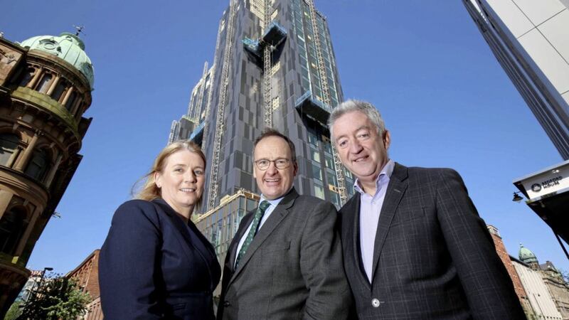 The Northern Ireland hotel market has posted record breaking sales at the start of 2018. Pictured are Caitriona Lavery and Howard Hastings of Hastings Hotels, alongside Tourism NI chief executive, John McGrillen after the opening for the new Grand Central Hotel was confirmed for next month 
