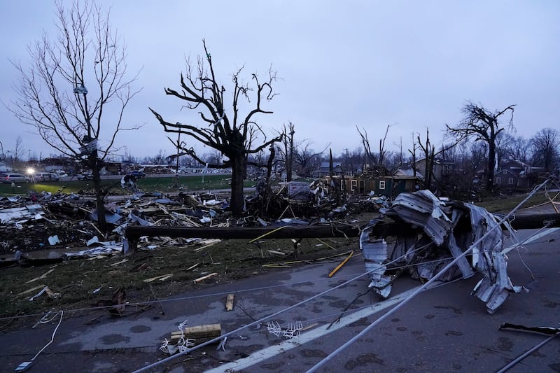 Debris from severe storms in Lakeview, Ohio (Joshua A Bickel/AP)