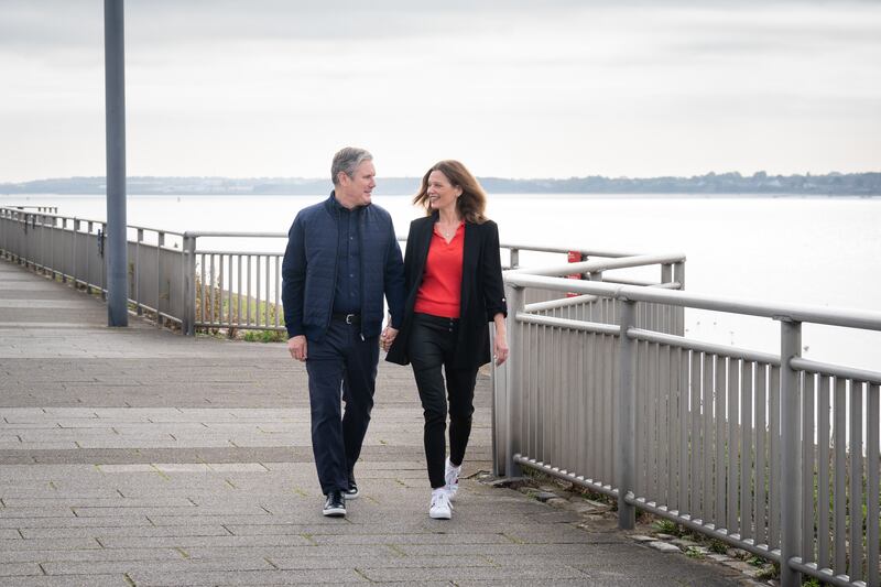 Labour leader Sir Keir Starmer and his wife Victoria on the banks of the Mersey in Liverpool