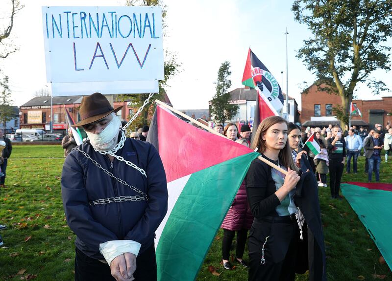 Pro-Palestine rally in Dunville Park in west Belfast. Picture, Mal McCann
