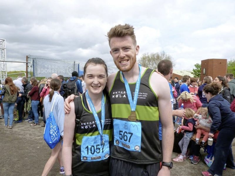 Amy Devlin and her brother Matthew don their running vests in aid of the Anthony Nolan charity 