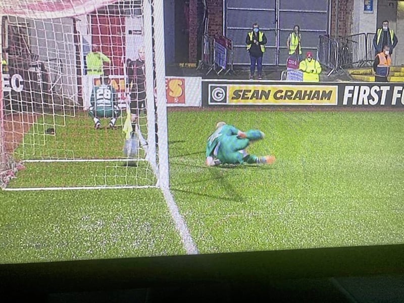 The goal that never was. Michae Ruddy&#39;s penalty was over the line but was missed by the officials 