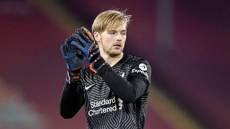 Liverpool goalkeeper Caoimhin Kelleher after making his Premier League debut against Wolves at Anfield 