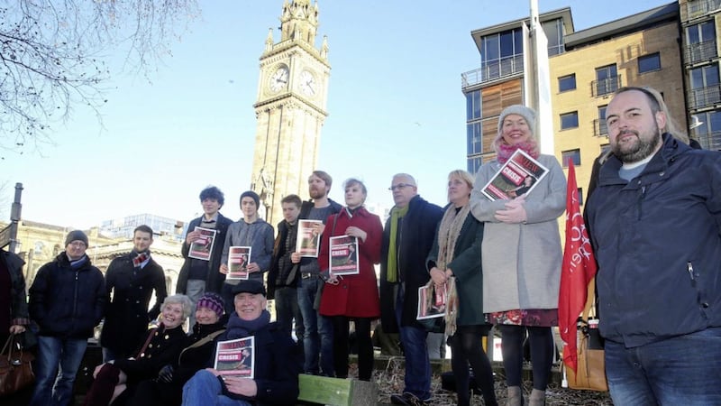 A rally was held at Jubilee Square to highlight the plight of the homeless after the removal of benches by Belfast City Council. Picture by Mal McCann 