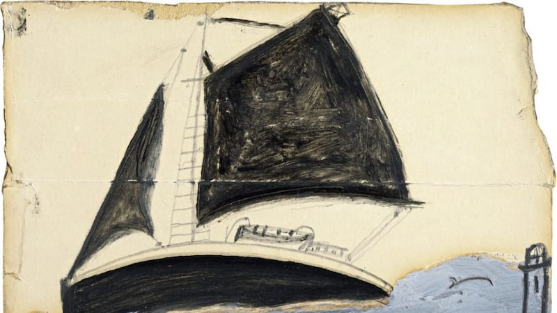 Alfred Wallis - Sailing Ship And Porpoises 