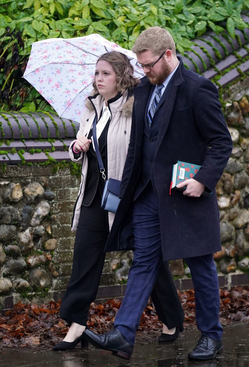 Airman first class Mikayla Hayes, left, arrives at Norwich Crown Court, Norfolk, where the US servicewoman denies causing the death of a motorcyclist