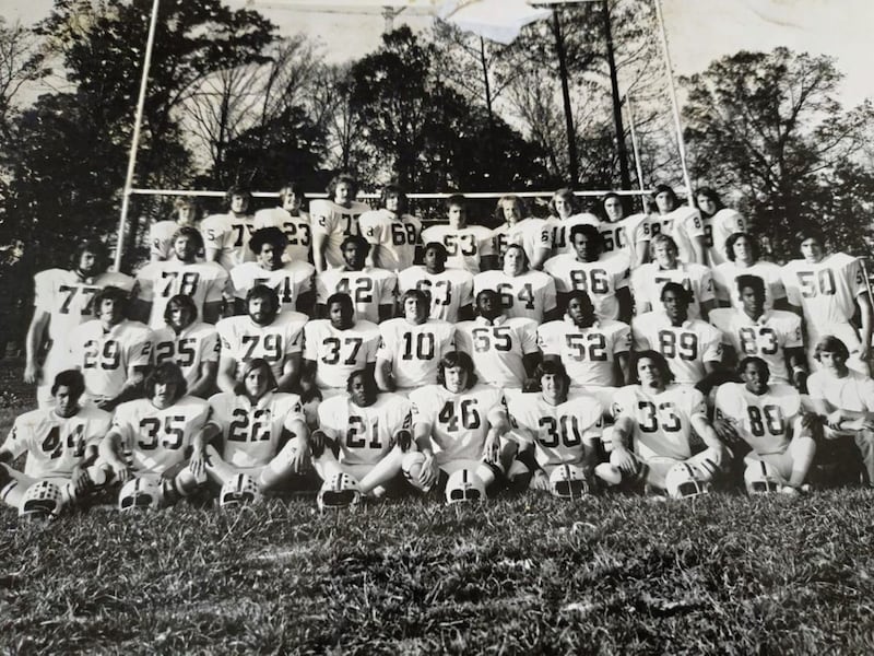 Sherman Hall, pictured in the front row wearing number 21, with his Knoxville College team-mates