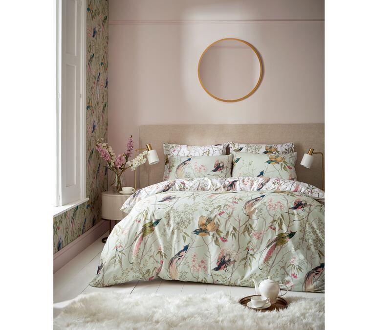 Clavering Birds Sage Green Duvet Cover Set, Double, £72, (was £90), more stock coming in, Graham & Brown