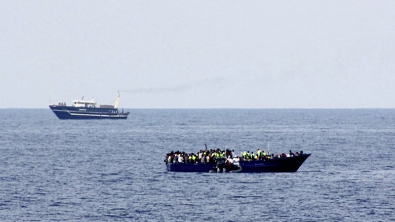 The Irish Navy has rescued 50 people from a rubber raft off the coast of Libya. Picture by Irish Naval Service/PA Wire 