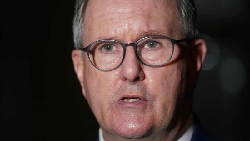 DUP leader Sir Jeffrey Donaldson discussed his party’s position on the Windsor Framework (Liam McBurney/PA)