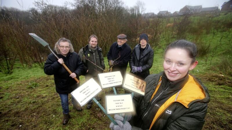 From left, Orla Dowds Roddy, Gerard Daye, Craig Somerville, Peter Diehl and Mary Carberry, from the Belfast Metropolitan Residents&#39; Group and the National Trust, at the launch of their plan to plant one million trees over the next 15 years. Picture Mal McCann 