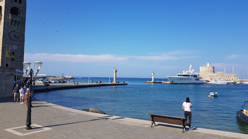 Mandraki Harbour with its famous deer statues marking the place where the feet of the Colossus of Rhodes once stood (supposedly)