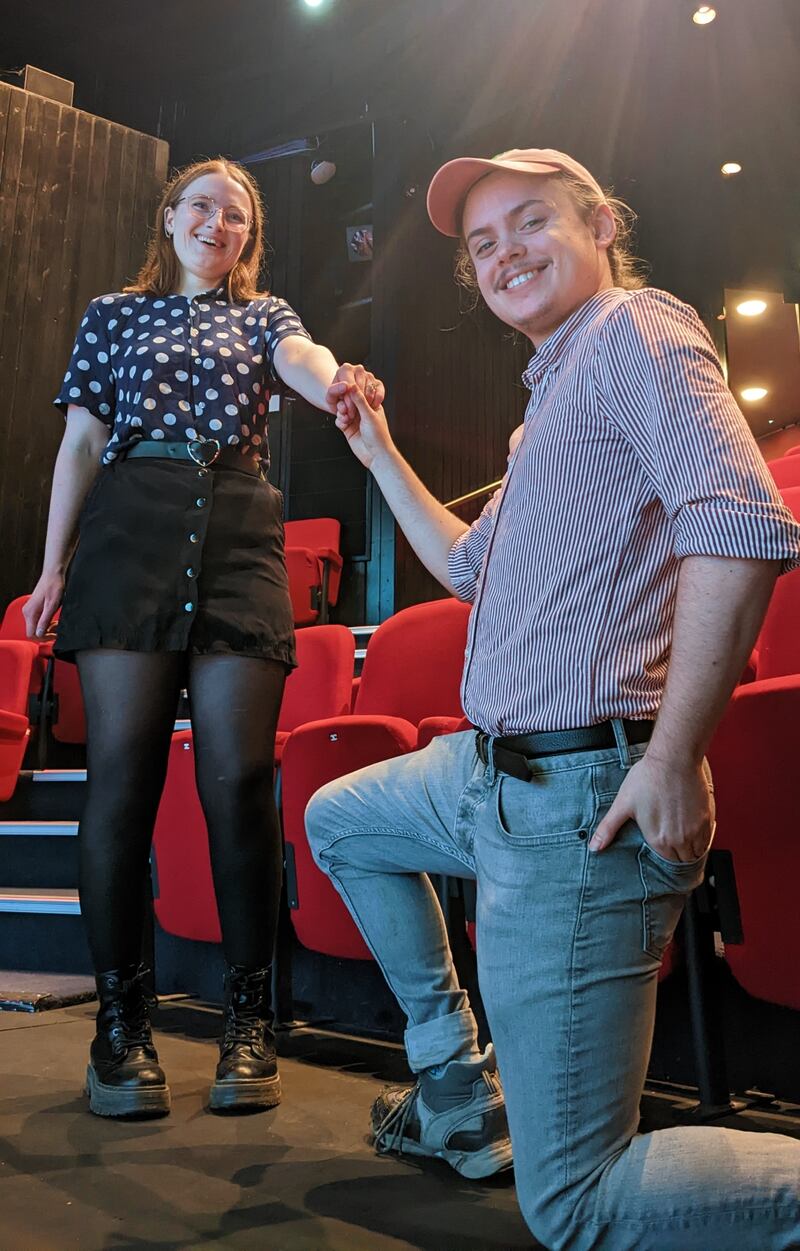 Samuel Bell, 24, proposed to his girlfriend Charlotte Button, also 24, at the theatre where they fell in love. (University of Essex/ PA)