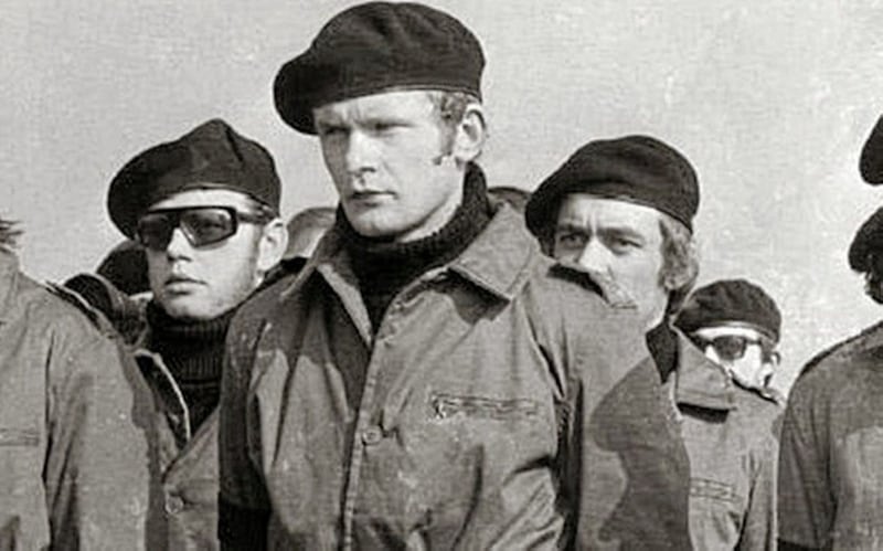 Martin McGuinness pictured as part of an IRA colour party in 1972. 