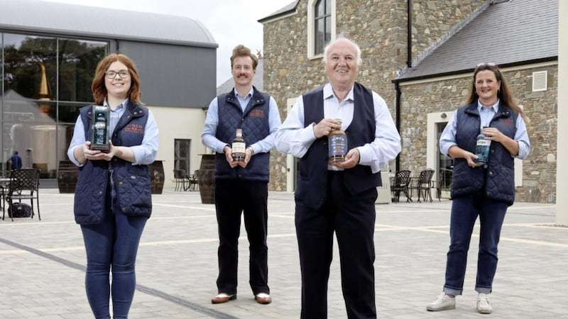 Hinch Distillery&rsquo;s intimate tours The Experience have been launched. Pictured (from left) are Francesca Owens, tour guide; Alan Greer, sales development manager; Dr Terry Cross, Hinch Distillery chairman; and Claire McLernon, tour guide 