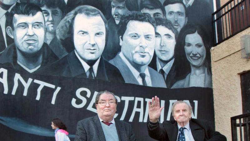 Derry civil rights leaders John Hume and Ivan Cooper at the unveiling of the mural in the Bogside. Picture by Margaret McLaughlin