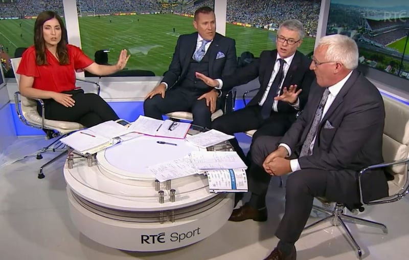 &nbsp;Joe Brolly on The Sunday Game with presenter Joanne Cantwell and fellow panellists Ciaran Whelan and Pat Spillane