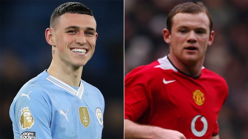 Phil Foden and Wayne Rooney