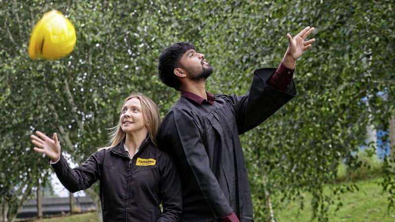 HATS OFF: Pictured launching the application process for Farrans&rsquo; graduate and placement programme are Rebecca Pennell, graduate engineer, and Abilin Saji, placement student. Picture: Brian Thompson 