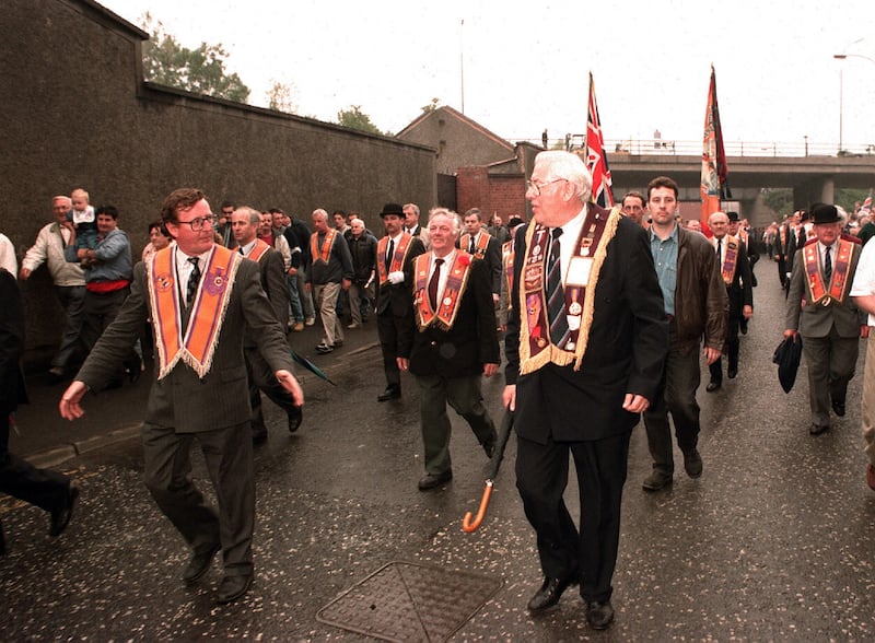 David Trimble and Ian Paisley marching down the Garvaghy Road in 1995