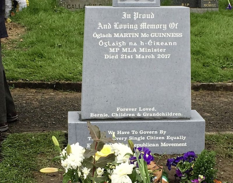 The inscription on former deputy first minister, Martin McGuinness&#39;s gravestone which was unveiled at Derry city cemetery yesterday, Sunday.  