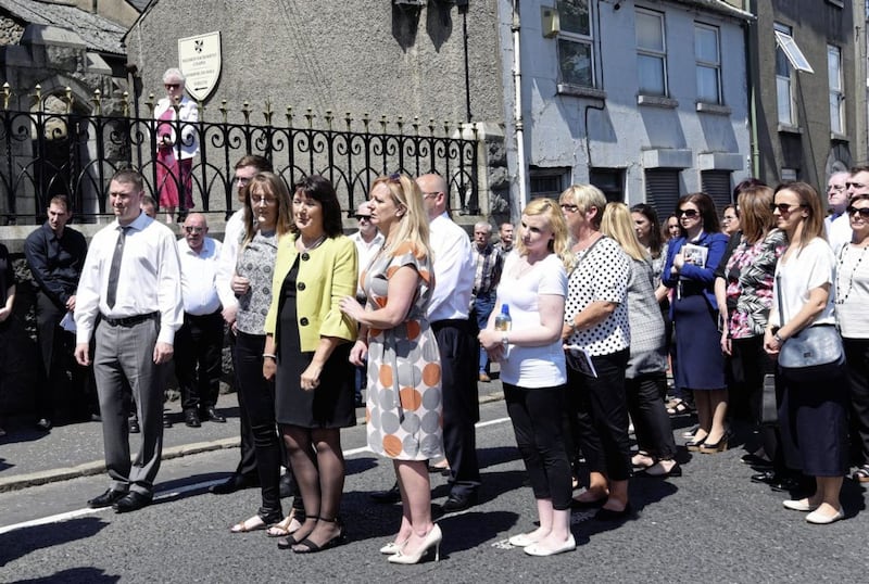 Mourners outside St Catherine&#39;s Chruch in Newry for the funeral of Seamus Ruddy.Picture by Colm Lenaghan/Pacemaker 