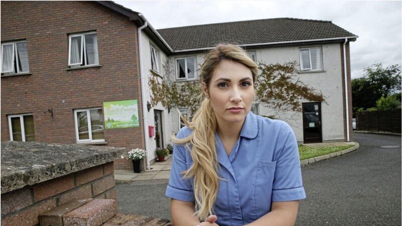 Greek nurse Foteini Kourakou is unable to work in the NHS as she has narrowly failed a difficult English language test five times. She is currently working as a care assistant in a nursing home. Picture by Hugh Russell. 